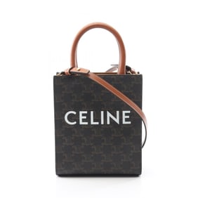 Celine Mini Vertical Cabas Triomphe Handbag, Coated Canvas and Leather, Women's, Black Brown