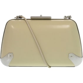 Balenciaga 1518 BALENCIAGA Clasp Purse 1 27276 Leather Metal Silver Hardware Ivory White Shoulder
