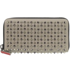 Christian Louboutin Panettone Studded Leather Gray Zip-Around Wallet 0613