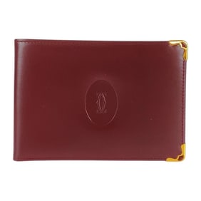CARTIER Must Line Wine Red Bordeaux Gold Hardware Leather Billfold Compact Wallet for Women