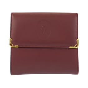 CARTIER Must Line Bordeaux Gold Hardware Leather Folding Wallet Compact for Women
