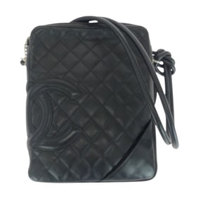 CHANEL Matelasse Coco Mark Black Lambskin Shoulder Bag with Silver Hardware, Pochette for Women