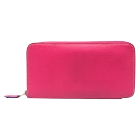 HERMES Azap Long Silk In Pink Rose Tyrian Leather Wallet with Silver Hardware, Epsom Leather, Round