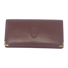 CARTIER Must Line Wine Red Bordeaux Gold Hardware Leather Long Wallet for Men and Women