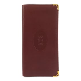 CARTIER Must Line Bordeaux Leather Long Wallet with Gold Hardware for Men