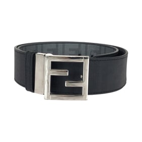 FENDI FF logo Zucca pattern reversible belt in black with silver hardware and leather for men