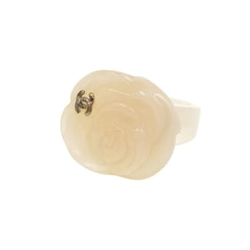 Chanel Coco Mark Camellia Plastic Ring, Size 13, Beige, 0129 CHANEL