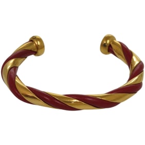 Hermes Twist Metal Leather Bangle, Red Gold Hardware, 0079 HERMES