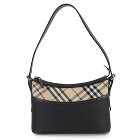Burberry Nova Check Shoulder Bag in Canvas and Leather with Beige, Black, Silver Hardware