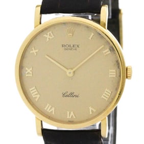 ROLEX Cellini 18K Gold Leather Hand-Winding Mens Watch 5112 Vintage