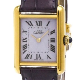 CARTIER Must Tank Vermeil Gold Plated Leather Quartz Ladies Watch W1017554