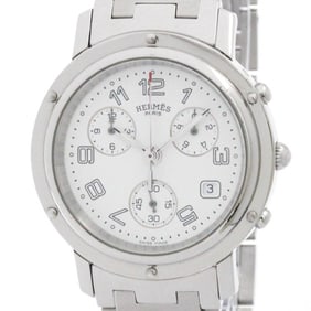 HERMES Clipper Chronograph Steel Quartz Mens Watch CL1.910 Polished