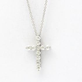 Tiffany Small Cross Necklace Platinum Diamond Men,Women Fashion Pendant Necklace (Silver)