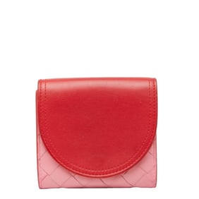 Bottega Veneta Intrecciato Bi-fold Wallet 577841 Red Pink Leather Women's BOTTEGAVENETA