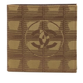 Chanel New Travel Line Coco Mark Bifold Wallet Khaki Nylon Leather Women's CHANEL