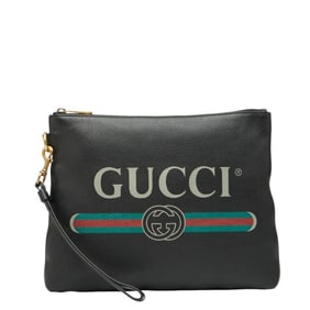 Gucci logo print clutch bag 572770 black leather women's GUCCI