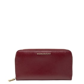 Burberry round zipper long wallet, wine red, Bordeaux, enamel, women's, BURBERRY