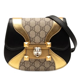 Gucci GG Supreme Ojiride Tiger Head Shoulder Bag 500781 Black and Gold Leather Women's GUCCI
