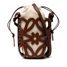 LOEWE Anagram Cutout Pocket Shoulder Bag in Brown, Beige, Leather and Canvas for Women