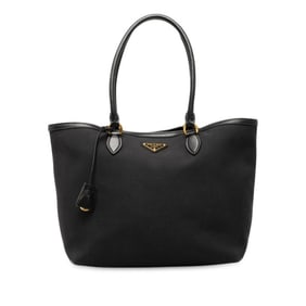 Prada Triangle Logo Plate Tote Bag Shoulder 1BG158 Black Canvas Leather Women's PRADA