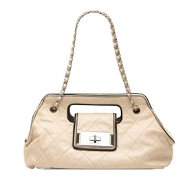 CHANEL 2.55 East West Handbag Chain One-Shoulder Bag Ivory Silver Lambskin Women's