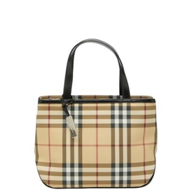 Burberry Nova Check Handbag Tote Bag Beige Black Leather Women's BURBERRY