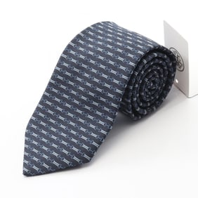 Hermes Hermès Kante Tie, Silk, Men's, Navy