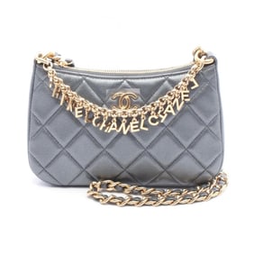 CHANEL Matelasse Coco Mark Shoulder Bag in Lambskin Leather, Gray, Women's, AP3847