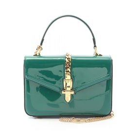 Gucci Sylvie 1969 handbag in patent leather, green, women's, 589479