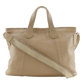 Tod's Tote Bag, Handbag, Shoulder Beige Leather, 2-Way, A4 Size, Unisex