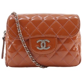 CHANEL Brilliant Chain Shoulder Bag, Matelasse Pochette, A48159, Patent Leather, Pink, Women's