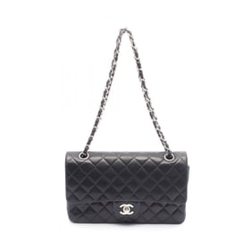 CHANEL Matelasse Double Flap Shoulder Bag in Lambskin Leather, Black, Women's, A01113