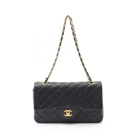CHANEL Matelasse Double Flap Shoulder Bag in Lambskin Leather, Black