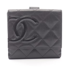 CHANEL Cambon Double-Hook Wallet, Leather Patent Leather, Women's, Black