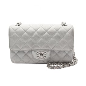 CHANEL Mini Matelasse 20 Shoulder Bag, Leather, Women's, Silver, A69900