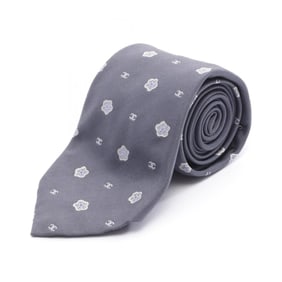 Chanel Coco Mark Tie, Silk, Women's, Gray and White