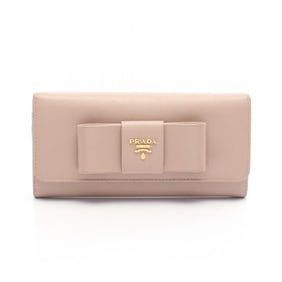 Prada SAFFIANO FIOCCO Bi-fold Long Wallet in Saffiano Leather, Women's, Pink, 1MH132