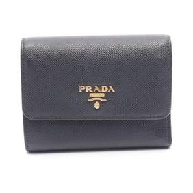 Prada Saffiano Metal Tri-fold Wallet, Leather, Women's, Black, 1MH840