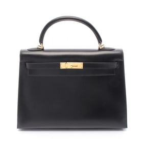 Hermes Hermès Kelly 32 handbag in calfskin box calf leather, black.