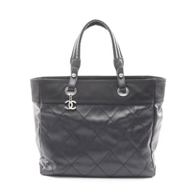 CHANEL Paris-Biarritz MM Tote Bag, Coated Canvas and Leather, Women's, Black