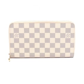 Louis Vuitton Zippy Organizer Round Long Wallet, Coated Canvas, Damier Azur, Women's, White, N60012
