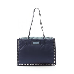 Prada TESSUTO Etiquet Tote Bag, Nylon and Leather, Women's, Navy, 1BG122