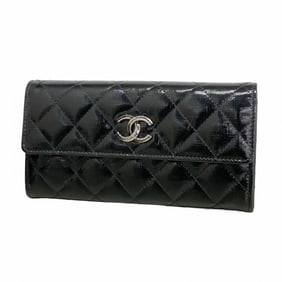 Chanel Matelasse Patent Leather Long Wallet, Black, Women's