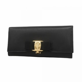 Salvatore Ferragamo Vara Leather Long Wallet, Black, Women's