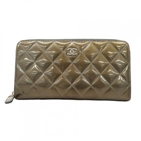 Chanel Matelasse Patent Leather Long Wallet, Gray, Women's, P1627254