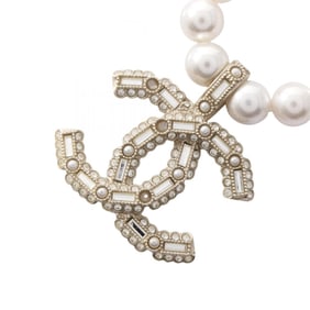 Chanel Coco Mark Choker, Gold-Plated, with Faux Pearl and Rhinestones, Women's, White, Gold, Clear,