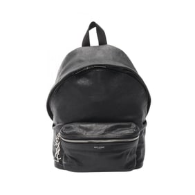 Yves Saint Laurent Saint Laurent Paris City Backpack, Leather and Canvas, Women's, Black, 462807
