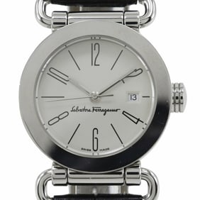 Salvatore Ferragamo Women's Stainless Steel and Leather Quartz Watch with Analog Display White Dial