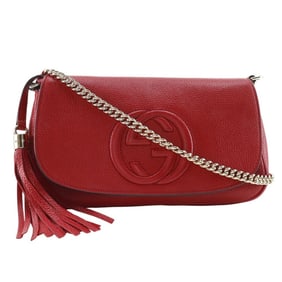 Gucci Soho Shoulder Bag Chain Interlocking G 536224 Leather Red Velcro Women's