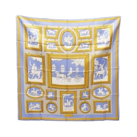 Hermes Hermès Carré 90 Wedgwood Silk Scarf for Women, Blue, Yellow, and Multicolor